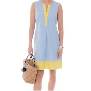 Rosso35 Blue & Yellow Henley Popover Dress Sleeveless Split Neck